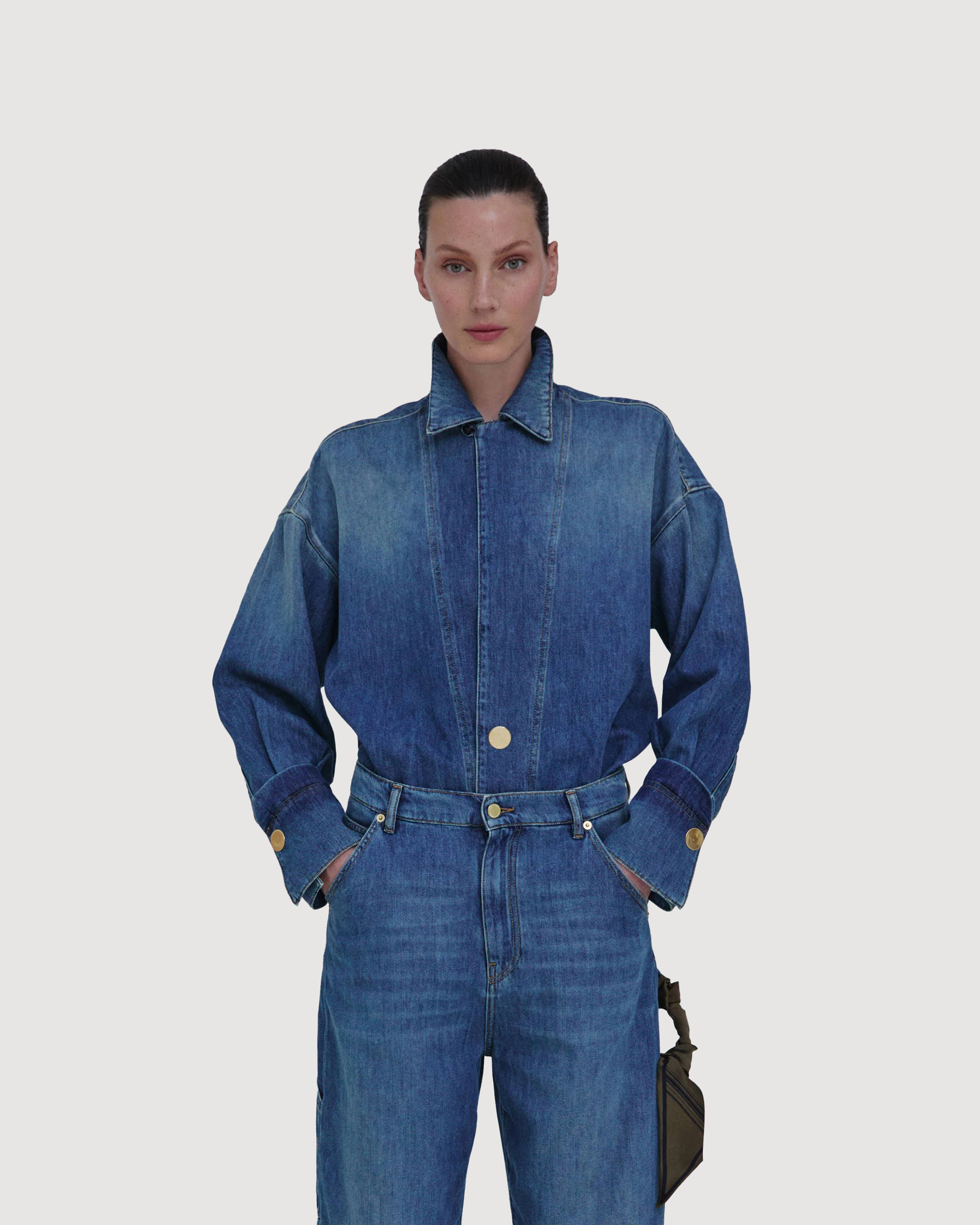Tunic-style shirt in soft denim blend